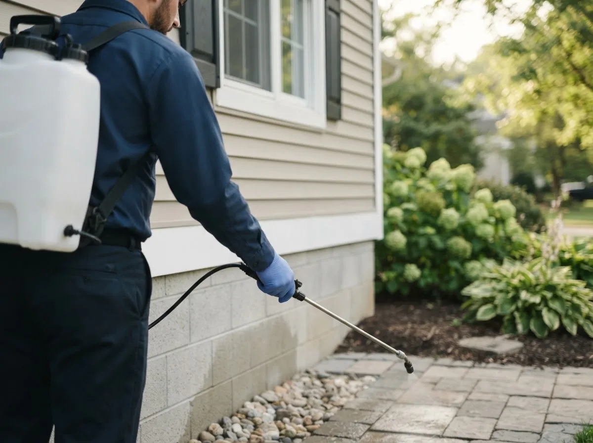 Pest control technician inspecting a home in Drennen, WV